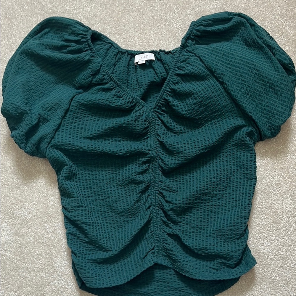 LOFT Women's Dark Green Textured Blouse
